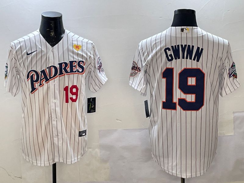 Men San Diego Padres #19 Gwynn White Stripe Throwback Game Nike 2025 MLB Jersey style 4263